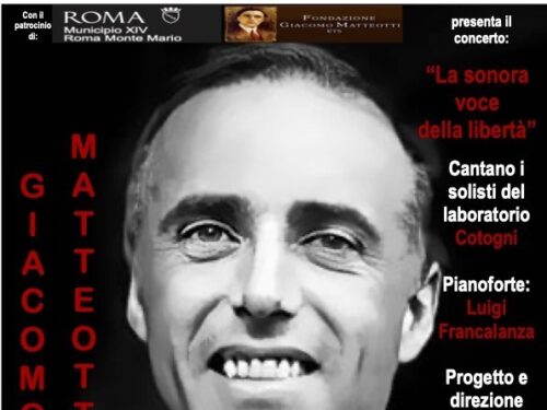 Venerdì 3 maggio a Roma, alle 19:30, presso l’Aula Magna della Facoltà Valdese in via Pietro Cossa 40, si tiene il concerto GIACOMO MATTEOTTI, LA SONORA VOCE DELLA LIBERTÀ